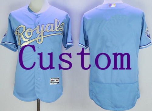 Men's Women Youth Kansas City Royals Customized Light Blue Gold 2015 Champions FlexBase Jersey