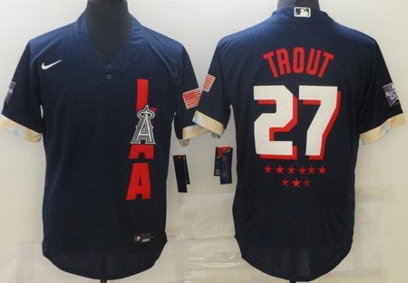 Men's Los Angeles Angels #27 Mike Trout Navy 2021 All Star Authentic Jersey