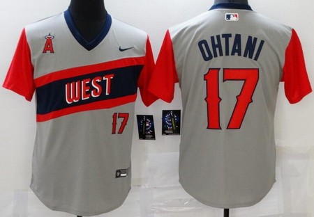 Men's Los Angeles Angels #17 Shohei Ohtani Gray Nickname Cool Base Jersey