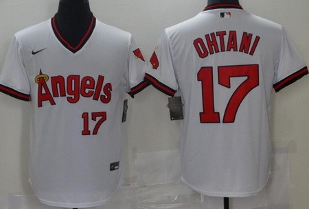 Men's Los Angeles Angels #17 Shohei Ohtani White Throwback Cool Base Jersey