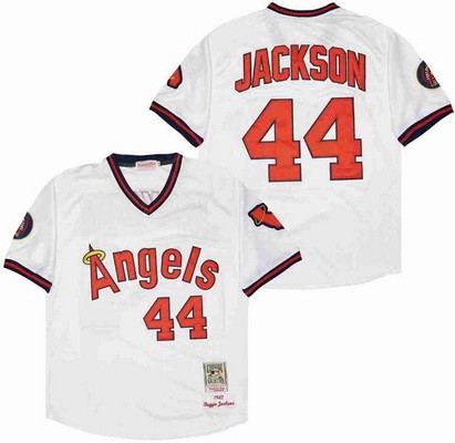 Men's Los Angeles Angels #44 Reggie Jackson White 1982 Throwback Jersey