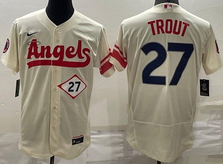 Men's Los Angeles Angels #27 Mike Trout Cream 2022 City Connect Authentic Jersey