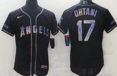 Men's Los Angeles Angels #17 Shohei Ohtani Black Iridescent Authentic Jersey