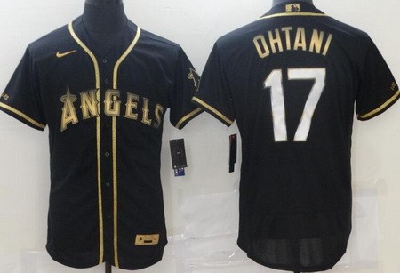Men's Los Angeles Angels #17 Shohei Ohtani Black Gold Authentic Jersey