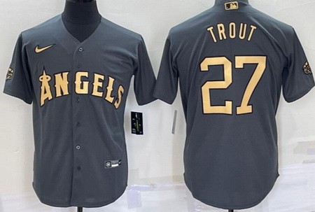 Men's Los Angeles Angels #27 Mike Trout Gray 2022 All Star Cool Base Jersey