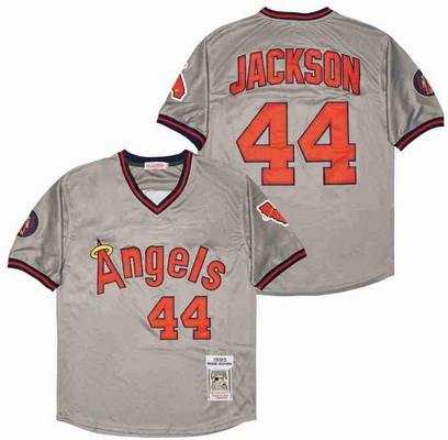 Men's Los Angeles Angels #44 Reggie Jackson Gray 1985 Throwback Jersey