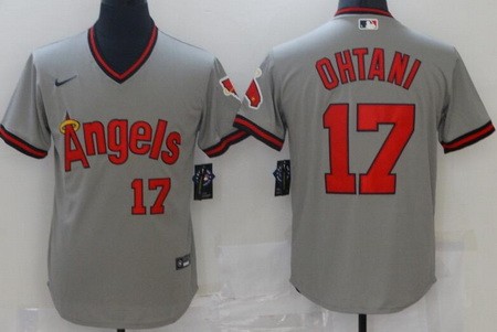 Men's Los Angeles Angels #17 Shohei Ohtani Gray Throwback Cool Base Jersey