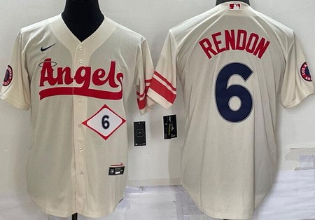 Men's Los Angeles Angels #6 Anthony Rendon Cream 2022 City Connect Player Number Cool Base Jersey