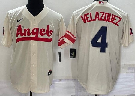 Men's Los Angeles Angels #4 Andrew Velazquez Cream 2022 City Connect Cool Base Jersey