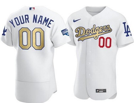 Men's Women You Los Angeles Dodgers Customized White 2020 Gold Program Authentic Jersey