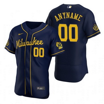 Men's  Women Youth Milwaukee Brewers Customized Navy 50th Anniversary Authentic Jersey