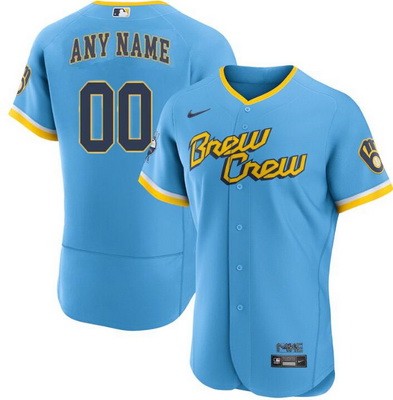 Men's  Women Youth Milwaukee Brewers Customized Powder Blue 2022 City Connect Authentic Jersey