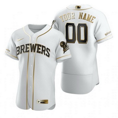 Men's  Women Youth Milwaukee Brewers Customized White Gold 2020 FlexBase Jersey