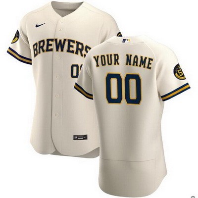 Men's  Women Youth Milwaukee Brewers Customized Cream 50th Anniversary Authentic Jersey