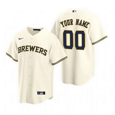 Men's  Women Youth Milwaukee Brewers Customized Cream Alternate 2020 Cool Base Jersey