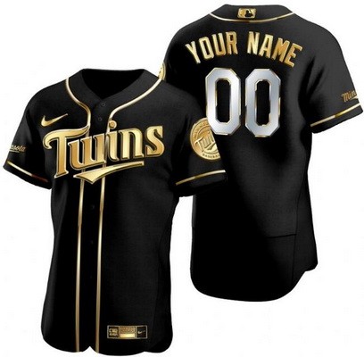 Men's  Women Youth Minnesota Twins Customized Black Gold Authentic Jersey