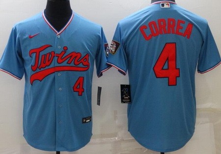 Men's Minnesota Twins #4 Carlos Correa Blue Cool Base Jersey