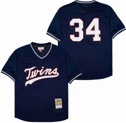 Men's Minnesota Twins #34 Kirby Puckett Navy Mesh Throwback Jersey
