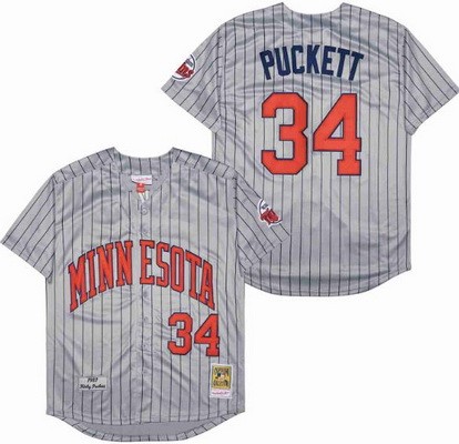Men's Minnesota Twins #34 Kirby Puckett Gray 1987 Throwback Jersey