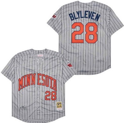 Men's Minnesota Twins #28 Bert Blyleven Gray 1987 Throwback Jersey