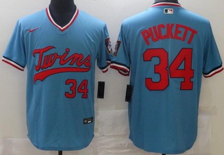 Men's Minnesota Twins #34 Kirby Puckett Light Blue Throwback Cool Base Jersey