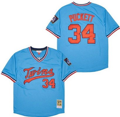 Men's Minnesota Twins #34 Kirby Puckett Blue Throwback Jersey