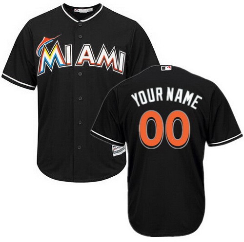 Men's  Women Youth Miami Marlins Customized Black Cool Base Jersey