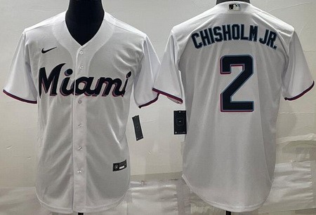 Men's Miami Marlins #2 Jazz Chisholm Jr White Cool Base Jersey