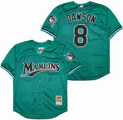 Men's Miami Marlins #8 Andre Dawson Green Mesh Throwback Jersey