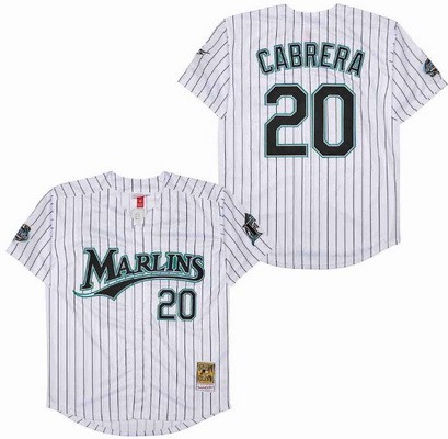 Men's Miami Marlins #20 Miguel Cabrera White Throwback Jersey