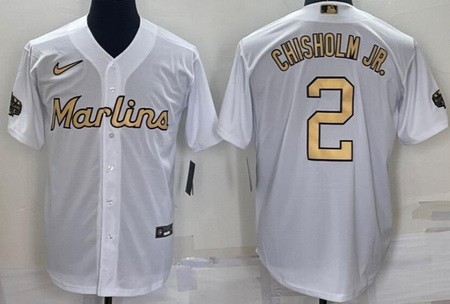 Men's Miami Marlins #2 Jazz Chisholm Jr White 2022 All Star Cool Base Jersey