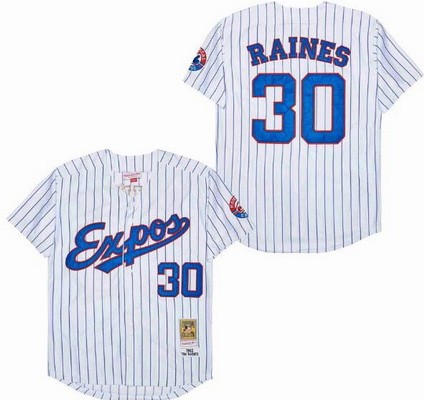 Men's Montreal Expos #30 Tim Raines White Stripes 1982 Throwback Jersey