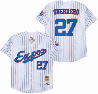 Men's Montreal Expos #27 Vladimir Guerrero White Stripes 2000 Throwback Jersey