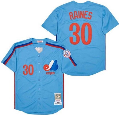 Men's Montreal Expos #30 Tim Raines Blue 1982 Throwback Jersey