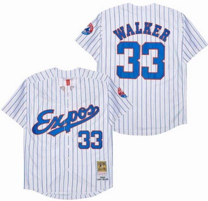 Men's Montreal Expos #33 Larry Walker White Stripes 1982 Throwback Jersey