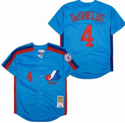 Men's Montreal Expos #4 Delino Deshields Blue 1982 Throwback Jersey