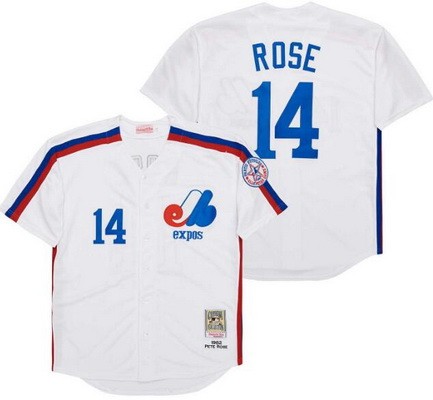 Men's Montreal Expos #14 Pete Rose White 1982 Throwback Jersey
