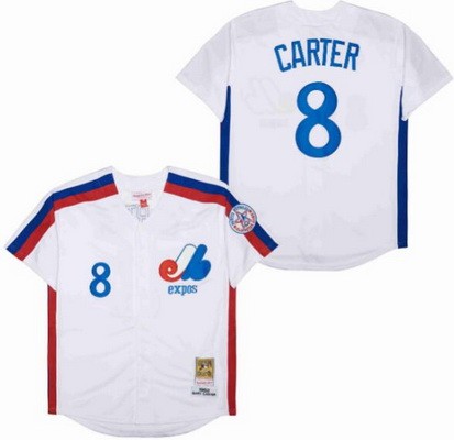 Men's Montreal Expos #8 Gary Carter White 1982 Throwback Jersey