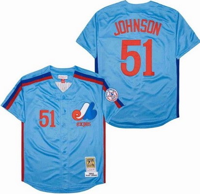 Men's Montreal Expos #51 Randy Johnson Blue 1982 Throwback Jersey