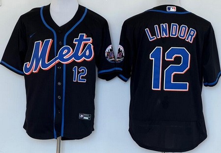 Men's New York Mets #12 Francisco Lindor Black Authentic Jersey