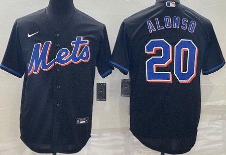 Men's New York Mets #20 Pete Alonso Black 2022 Alternate Cool Base Jersey