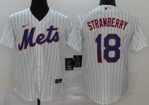 Men's New York Mets #18 Darryl Strawberry White Stripes 2020 Cool Base Jersey