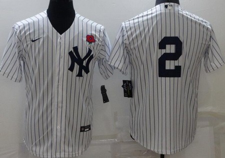 Men's New York Yankees #2 Derek Jeter White Red Rose Cool Base Jersey