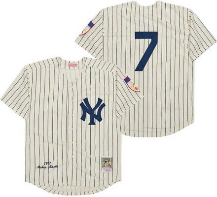 Men's New York Yankees #7 Mickey Mantle Cream 1951 Throwback Jersey