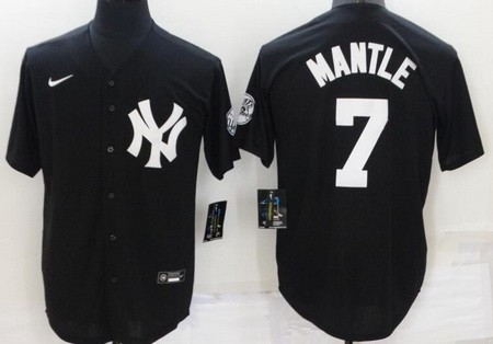 Men's New York Yankees #7 Mickey Mantle Black Player Name Cool Base Jersey