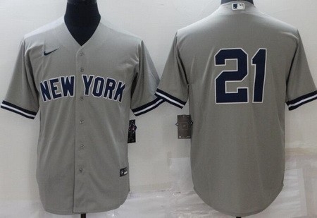 Men's New York Yankees #21 Paul O'Neill Gray Cool Base Jersey