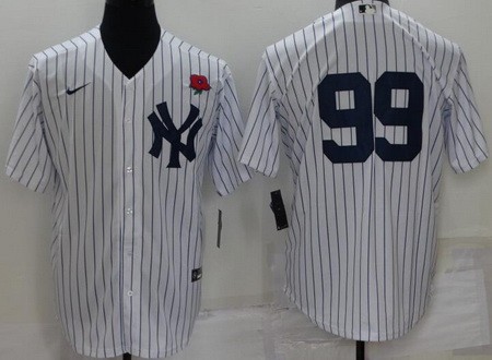 Men's New York Yankees #99 Aaron Judge White Red Rose Cool Base Jersey
