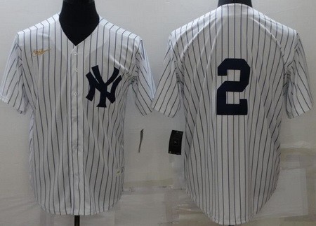 Men's New York Yankees #2 Derek Jeter White Cooperstown Collection Jersey