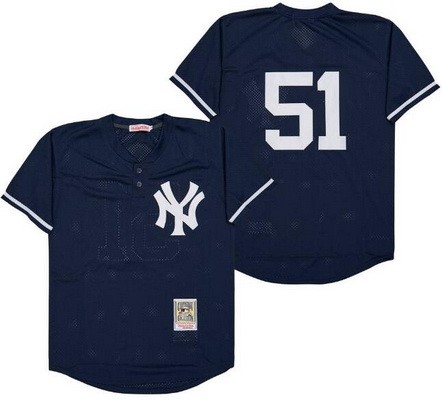 Men's New York Yankees #51 Bernie Williams Navy Mesh Throwback Jersey