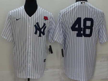 Men's New York Yankees #48 Anthony Rizzo White Red Rose Cool Base Jersey